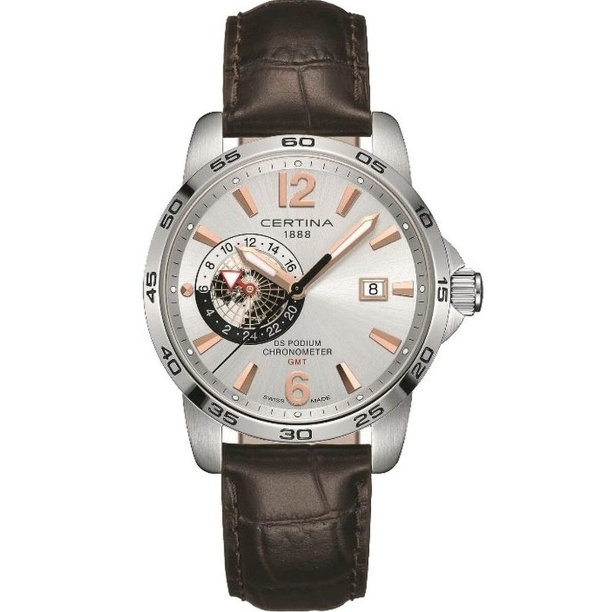 Men's wristwatches Certina DS PODIUM GMT AUTOMATIC SS LEATHER SILVER COSC (CONTRôLE OFFICIEL SUISSE DES CHRONOMèTRES) (Ø 41 mm)