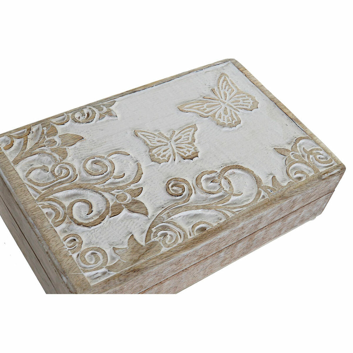 Jewelry box DKD Home Decor Shabby Chic Mango wood Butterfly (2 pcs) (21.5 x 13.5 x 6 cm) (25.5 x 18 x 8 cm)