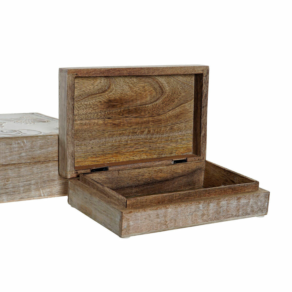 Jewelry box DKD Home Decor Shabby Chic Mango wood Butterfly (2 pcs) (21.5 x 13.5 x 6 cm) (25.5 x 18 x 8 cm)