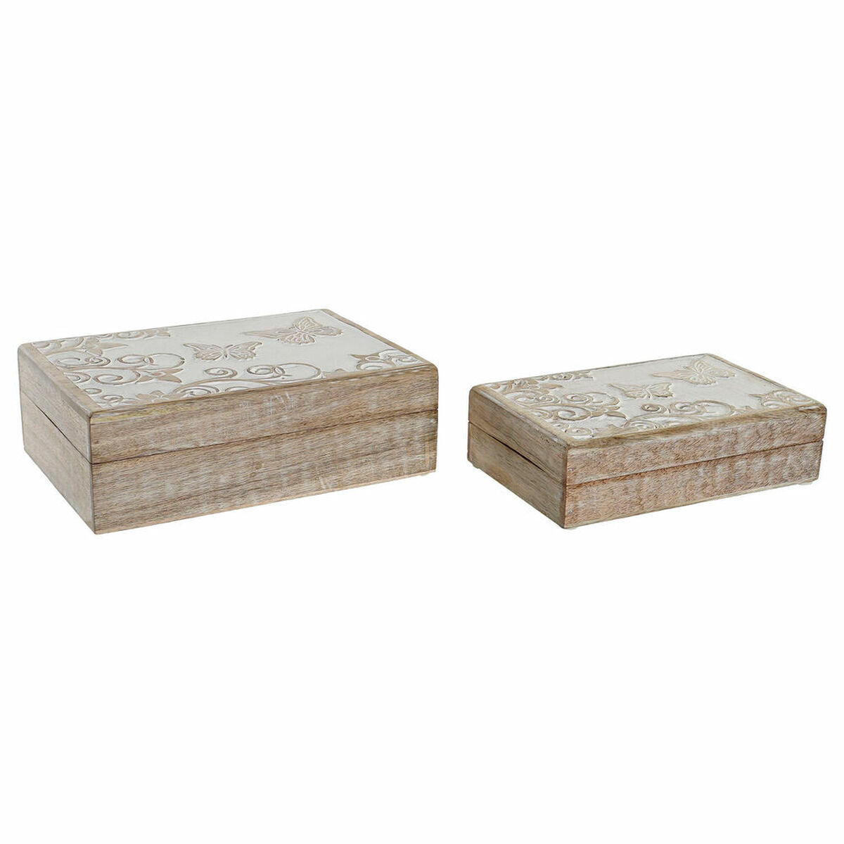 Jewelry box DKD Home Decor Shabby Chic Mango wood Butterfly (2 pcs) (21.5 x 13.5 x 6 cm) (25.5 x 18 x 8 cm)